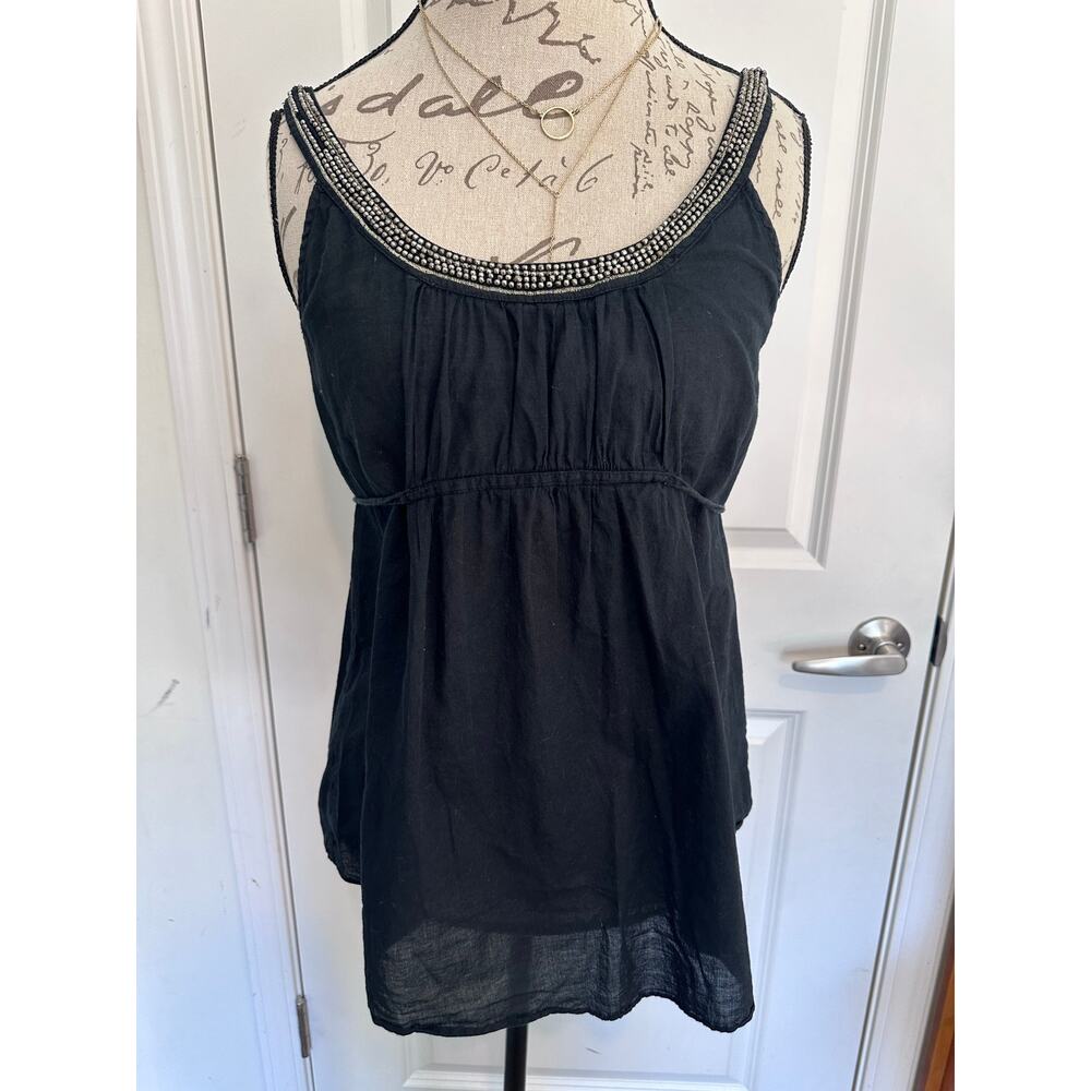 Free People Women’s sz M Black Beaded Toe Tank Top Backless 100% cotton